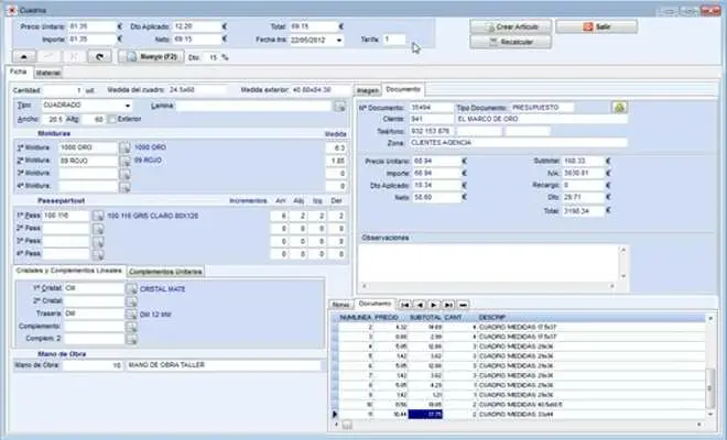 Software GestFuturo Enmarcación — cálculo de marcos y molduras