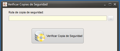 Ventana Verificar Copias de Seguridad de GestFuturo: campo para indicar la ruta de la copia y botón Verificar Copia de Seguridad.