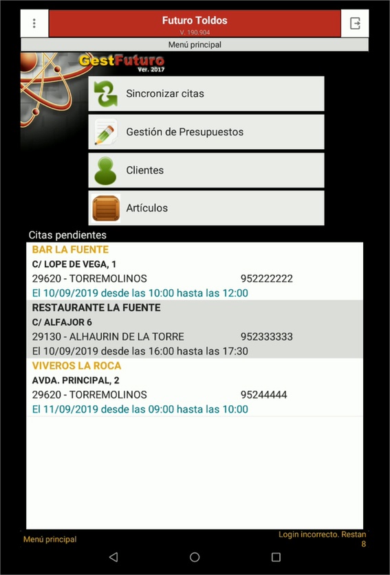 Pantalla de Confección de Toldos